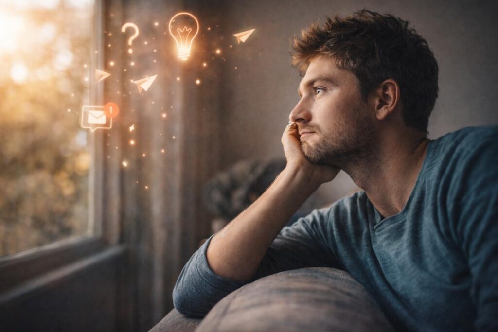 person daydreaming in quiet moment