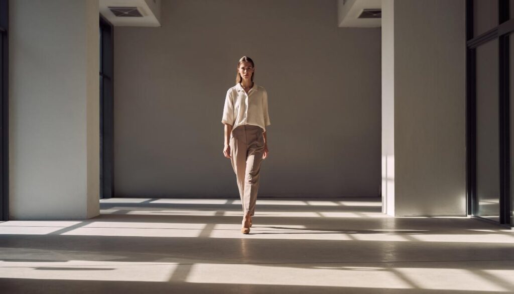 person walking forward with calm confidence