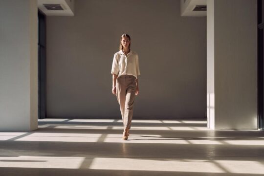 person walking forward with calm confidence