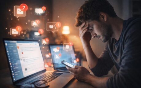 person distracted by digital devices